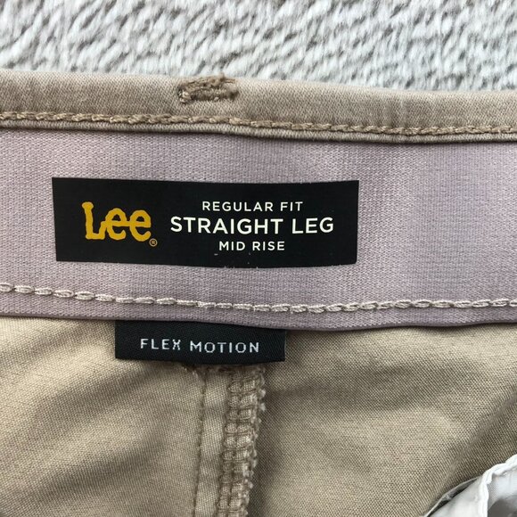 Lee Women's Flex Motion Straight Leg Mid Rise Pants 12P Petite Khaki Beige - Picture 3 of 13